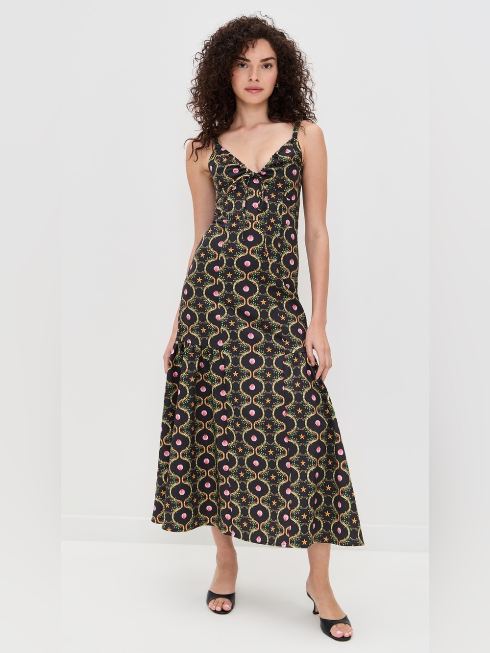 Hill House the Lillie midi dress black seashell Cisco trellis